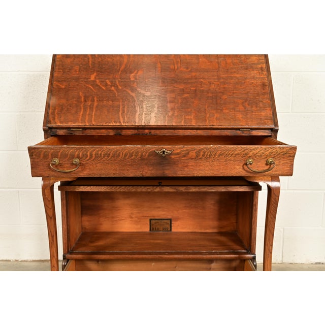 Globe Wernicke Antique Mission Oak Arts & Crafts Slant Front Secretary Desk With Barrister Bookcase, Circa 1910 For Sale - Image 9 of 16