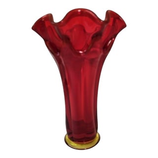 Vintage Viking Art Glass Vase Epic Amberina Flared Rim - 8 Inches - Glows For Sale