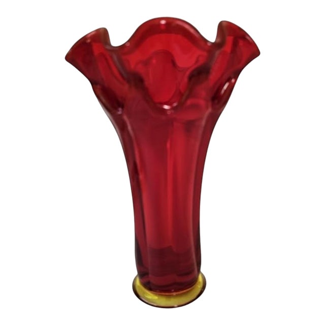 Vintage Viking Art Glass Vase Epic Amberina Flared Rim - 8 Inches - Glows For Sale