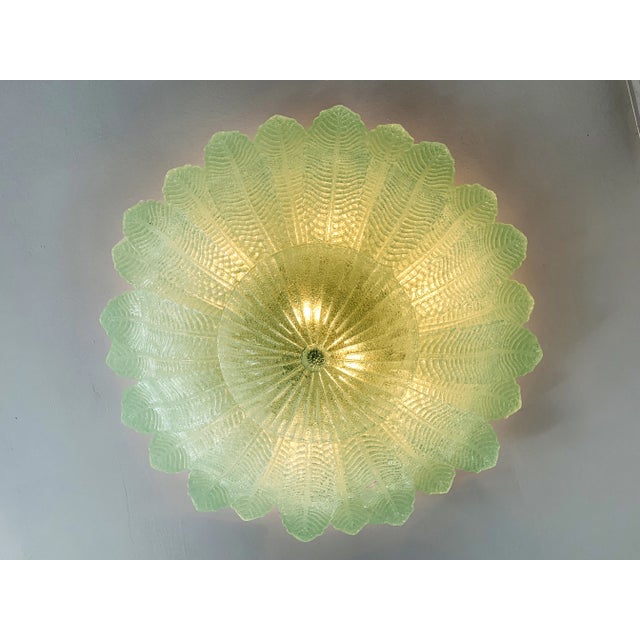 Murano Mid-Century Modern Venetian Green “Leafs” Murano Glass Flush Mount For Sale - Image 4 of 7