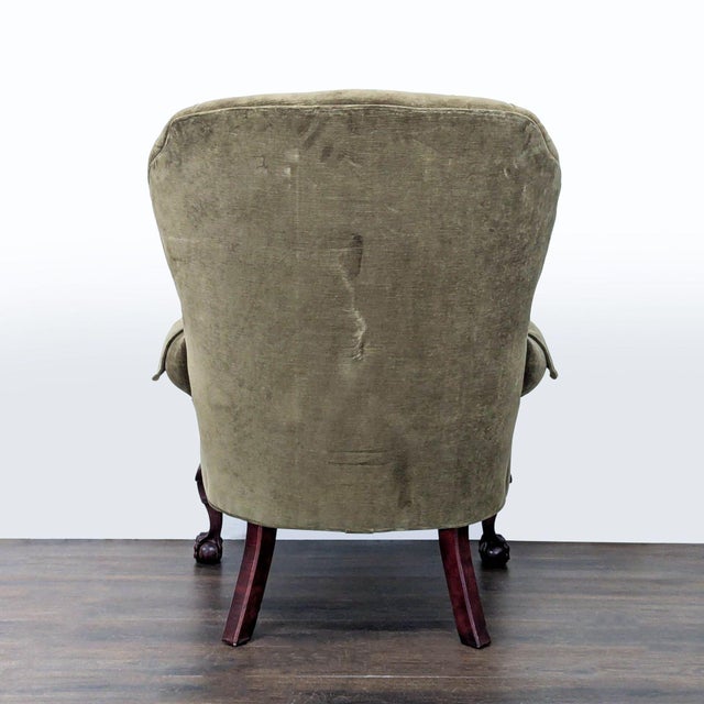 1990s 1990s Thomasville Olive Green Tufted Lounge Chair With Carved Wooden Legs For Sale - Image 5 of 10