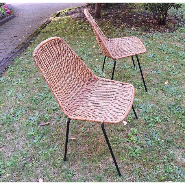 Red Rattan and Iron Stackable Dining Chairs by Gian Franco Legler, Switzerland, 1960s, Set of 2 For Sale - Image 8 of 12
