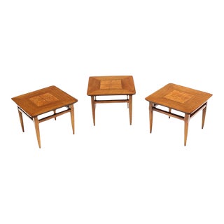 Three American Burl Walnut Square End Side Occasional Tables Stands - Set of 3 For Sale