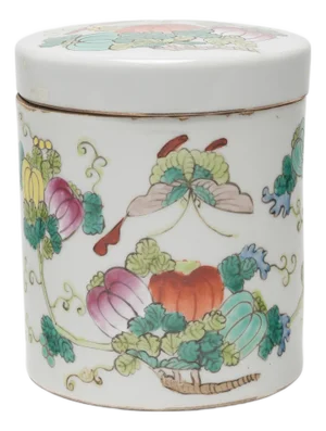 Chinese Famille Rose Butterfly & Gourd Container, C. 1920
