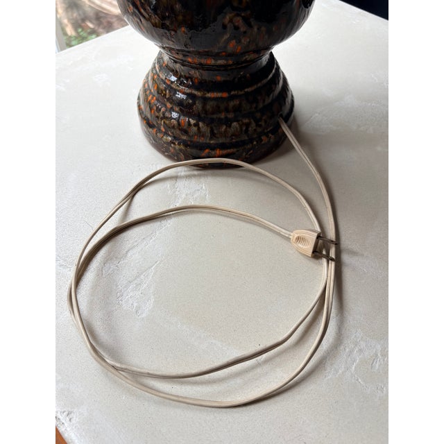 1960s-1970s West German Fat Lava Ceramic Table Lamp, Applied Scroll Relief, Volcanic Drip Glaze in Brown, Black and Orange For Sale - Image 10 of 12