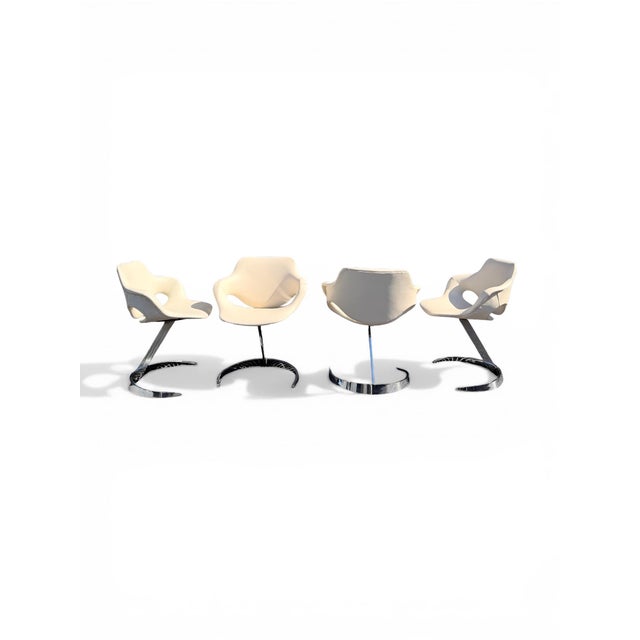 1970s Space Age Chrome, Glass and White Leather Dining Room Set by Euro Steel, 1970s, Set of 5 For Sale - Image 5 of 18