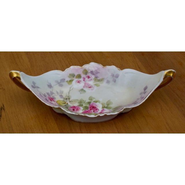 Signed Limoges Nappy Dish Elite Works Leaf Hand Painted Pink Roses Gold For Sale - Image 11 of 14
