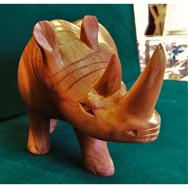 Hand Carved Solid Teak Rhinoceros Sculpture Circa 1950's Chairish