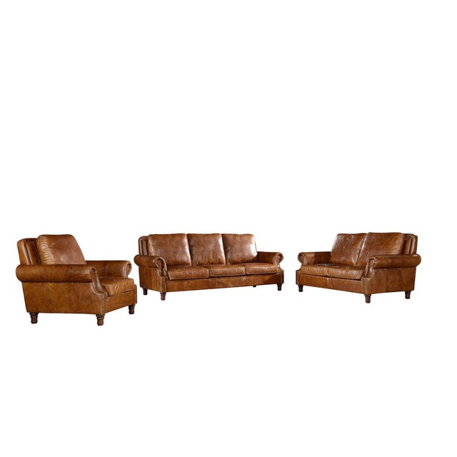 "Crafters &amp; Weavers Leather English Rolled Arm Living Room Collection showcases this timeless sofa design with high...