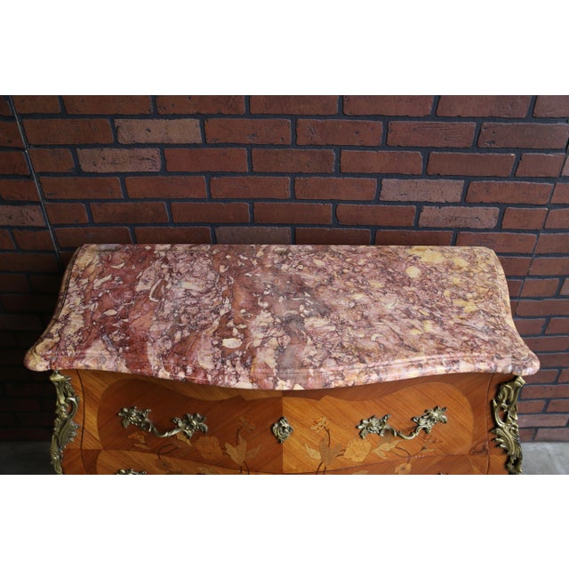 Wood Antique French Louis XV Marble Top Bombe Chest For Sale - Image 7 of 8