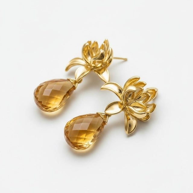 Lotus Citrine Drop Earrings, Pair For Sale - Image 4 of 7