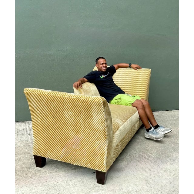 Green Vintage Striped Kelly Wearstler Velvet Chaise Lounge For Sale - Image 8 of 12