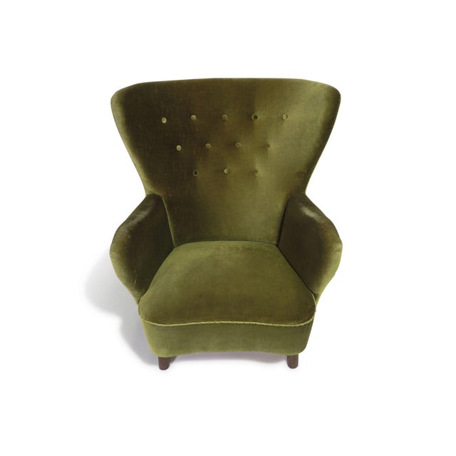 1950s Danish High-Back Lounge Chair in Original Green Mohair For Sale - Image 9 of 12