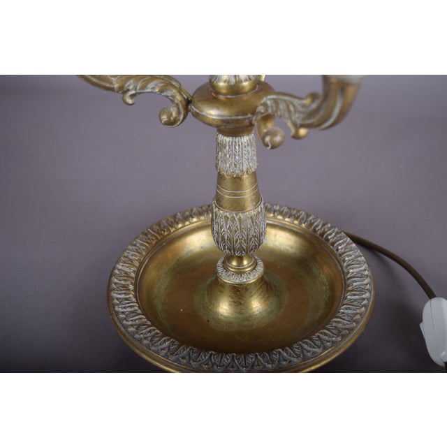 19th Century French Brass Three-Light Bouillotte Lamp with Fabric Shade For Sale - Image 3 of 13