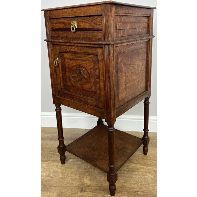 Antique French Oak Carved Nightstand For Sale - Image 3 of 15