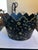 Mid-20th Century Toleware Black with Gold Floral Design. Size is 8" Long x 7" Wide x 5" Tall. Excellent Condition,...