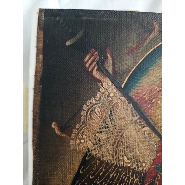 Pair Cusco School Paintings Madonna and Child & Archangel Barachiel 20th Century For Sale In San Diego - Image 6 of 12