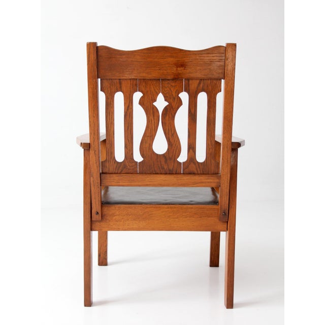 Antique Arts and Crafts Mission Oak Armchair For Sale - Image 4 of 14
