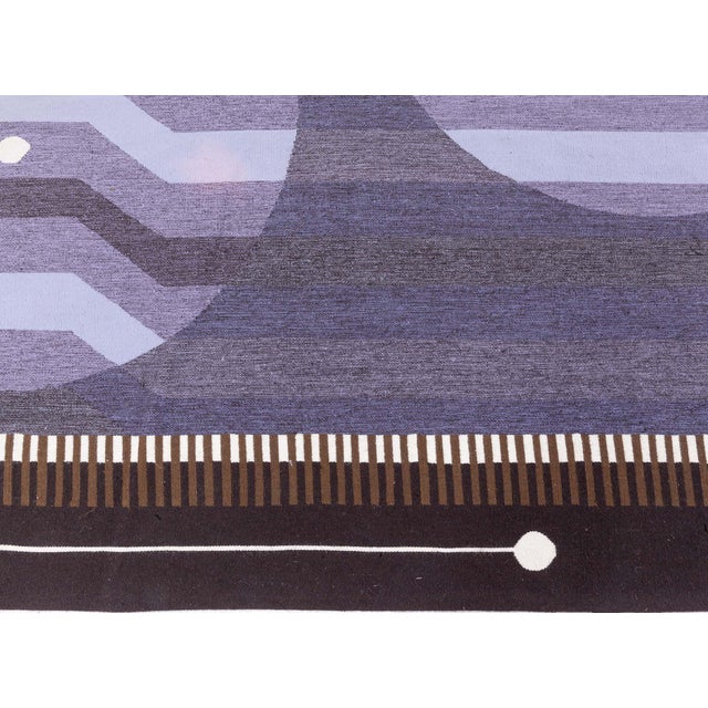 Modern Deco Flat Weave Wool Runner Inspired by Frank Lloyd Wright For Sale - Image 4 of 9