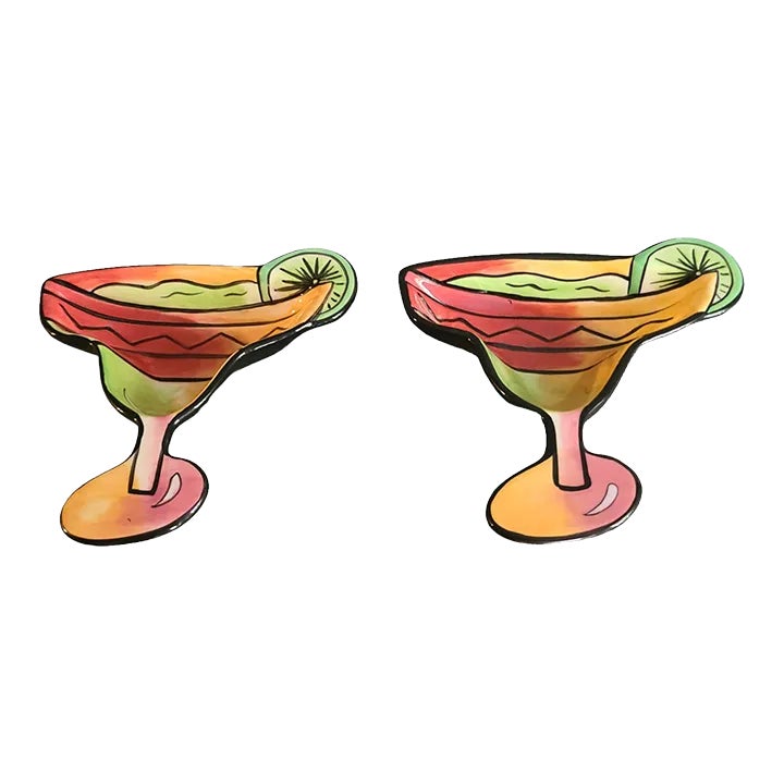 Vintage California Pottery Margarita Shaped Glass Salsa Bowls Set of 2