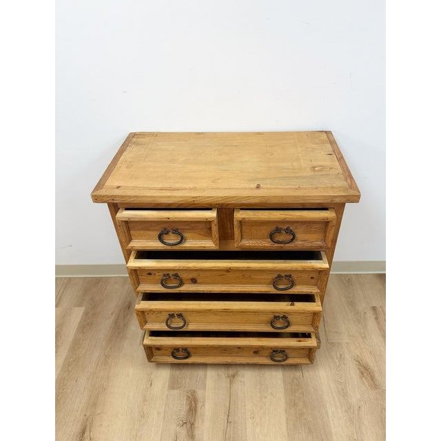 Late 20th Century Mexican Solid Pine Five Drawer Dresser Wrought Iron Pulls Rustic Farmhouse Chest For Sale - Image 12 of 13
