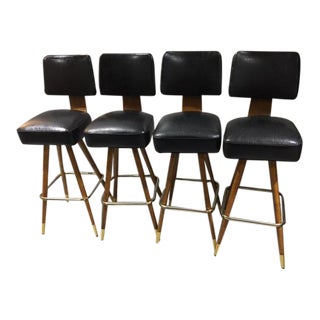 Mid Century Modern Black Pleathor Danish Style Stools For Sale