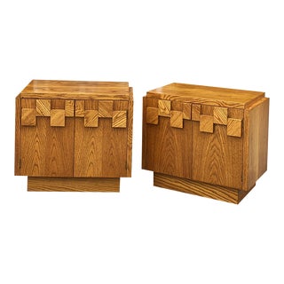 Mid-Century Brutalist Lane Staccato Oak Nightstands - a Pair For Sale