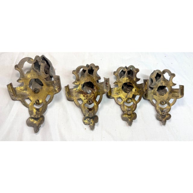 Bronze 4 Antique Ornate Victorian Face Gilt Bronze Metal Salvage Hardware Appliques For Sale - Image 8 of 9
