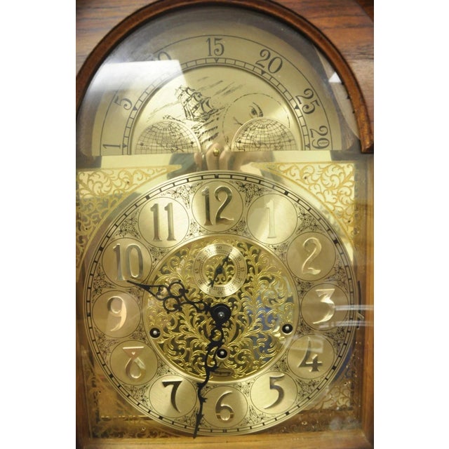 Chippendale Vintage "The Walden Ridge" Ridgeway Standing Oak Tall Case Grandfather Clock For Sale - Image 3 of 12