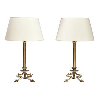 Brass Lamps with Lions Paw Feet attributed to Vilhelm Bissen, Denmark, 1890s, Set of 2 For Sale