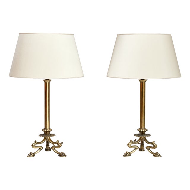 Brass Lamps with Lions Paw Feet attributed to Vilhelm Bissen, Denmark, 1890s, Set of 2 For Sale