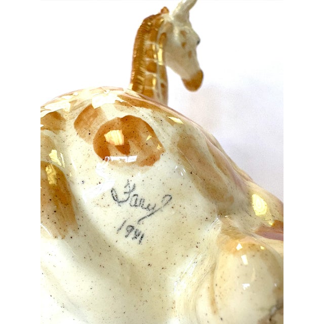 African Vintage Resting Giraffe Hand Painted and Signed Italian Ceramic Statue C1991 For Sale - Image 3 of 12