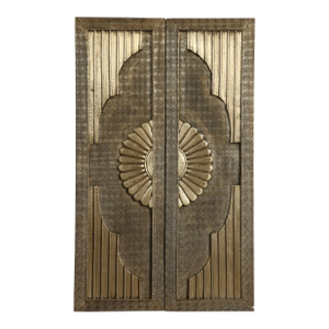 Vintage Brass-Clad Hand-Carved Sliding Barn Door With Artisan Detailing 80x48