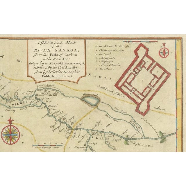 Blue West Africa French Exploration Map with River Sanaga, 1750s For Sale - Image 8 of 9