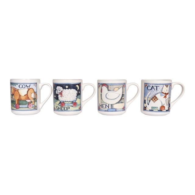 Whimsical Farm Toy Mugs, Set of 4 For Sale