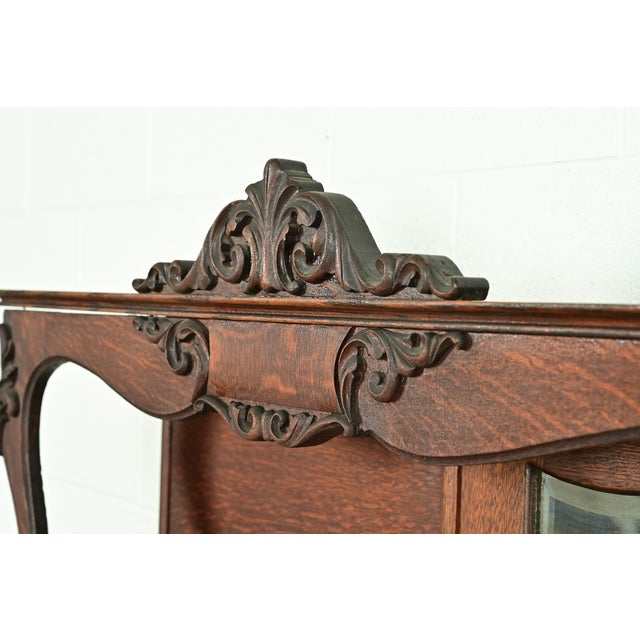 Early Baker Furniture Antique Victorian Carved Tiger Oak Side-by-Side Bookcase With Drop Front Secretary Desk, Circa 1900 For Sale - Image 9 of 17