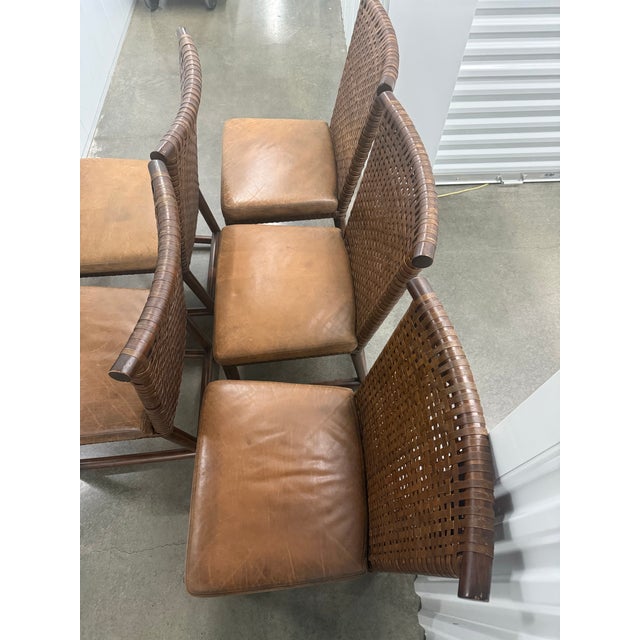 Henredon Acquisitions Leather Strap Dining Chairs – Set of 6, Campaign Style, Priced to Sell For Sale - Image 9 of 12