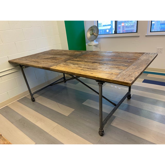 Restoration Hardware Reclaimed Wood and Iron Dining Table Conference Room Table For Sale - Image 9 of 12