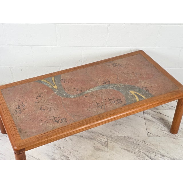 1970s Danish Teak Coffee Table With Tile Top & Brass Accents For Sale In Richmond - Image 6 of 10