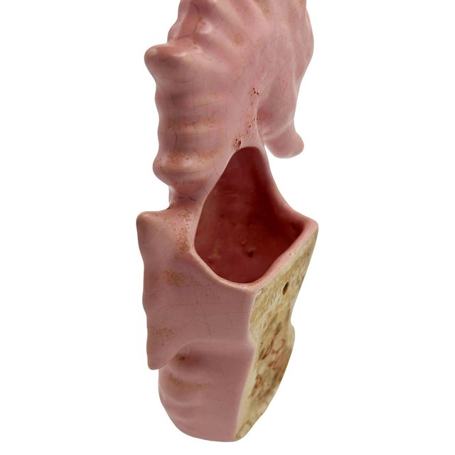 Rare Mid 20th Century Ceramic California Pottery Pink Seahorse Flower Wall Vase For Sale - Image 4 of 8