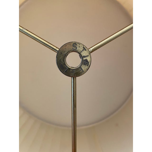 Ivory Vintage 1940s Chinoiserie Guanyin Figural Chalkware Lamp With Crane Motif, Paired With Stiffel Pleated Shade. For Sale - Image 8 of 12