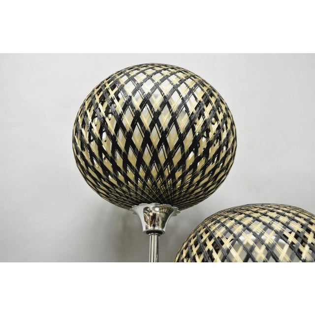 Black Vintage Mid Century Modern Woven Spun Fiberglass Triple Shade Table Lamp - Pair For Sale - Image 8 of 18
