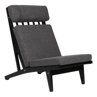 GE-375 Lounge Chair in Black Oak and Wool by Hans J. Wegner for Getama, 1960s For Sale