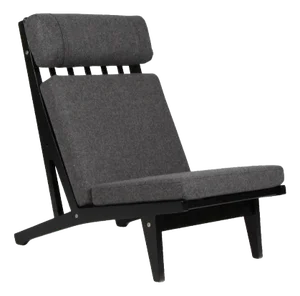 GE-375 Lounge Chair in Black Oak and Wool by Hans J. Wegner for Getama, 1960s