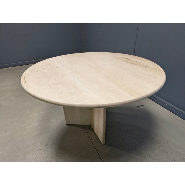 1970s Round Italian Travertine Dining Table 1970s For Sale - Image 5 of 13