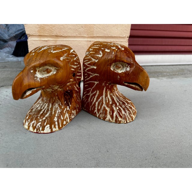 Vintage Sarreid Hand Carved Wood Eagle Bookends-A Pair For Sale In Palm Springs - Image 6 of 6
