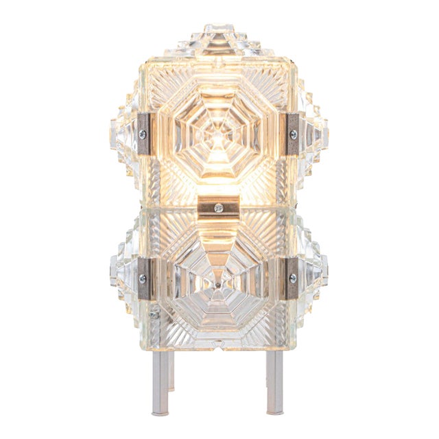 Bohemian Glass Cube Table Lamp by Kamenický Šenov, 1980s For Sale