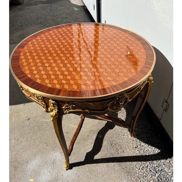 French Center Side Table With Parquetry Inlay Top Accent Table For Sale - Image 3 of 6