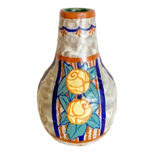1920s French Art Nouveau Polychrome Pottery Vase by Louis Dage, Signed