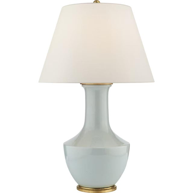 Transitional Chapman & Myers by Visual Comfort Signature Lambay Table Lamp in Ice Blue with Linen Shade For Sale - Image 3 of 3